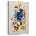 Modern Floral Abstract Canvas - Elegant Blue and Gold Flower Wall Art