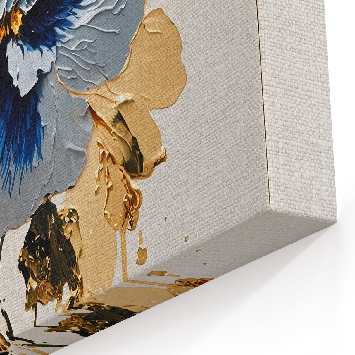 Modern Floral Abstract Canvas - Elegant Blue and Gold Flower Wall Art