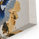 Modern Floral Abstract Canvas - Elegant Blue and Gold Flower Wall Art