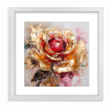 Vibrant Red and Gold Rose Canvas - Modern Abstract Floral Wall Art