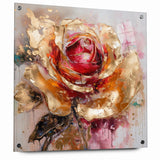 Vibrant Red and Gold Rose Canvas - Modern Abstract Floral Wall Art