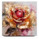 Vibrant Red and Gold Rose Canvas - Modern Abstract Floral Wall Art