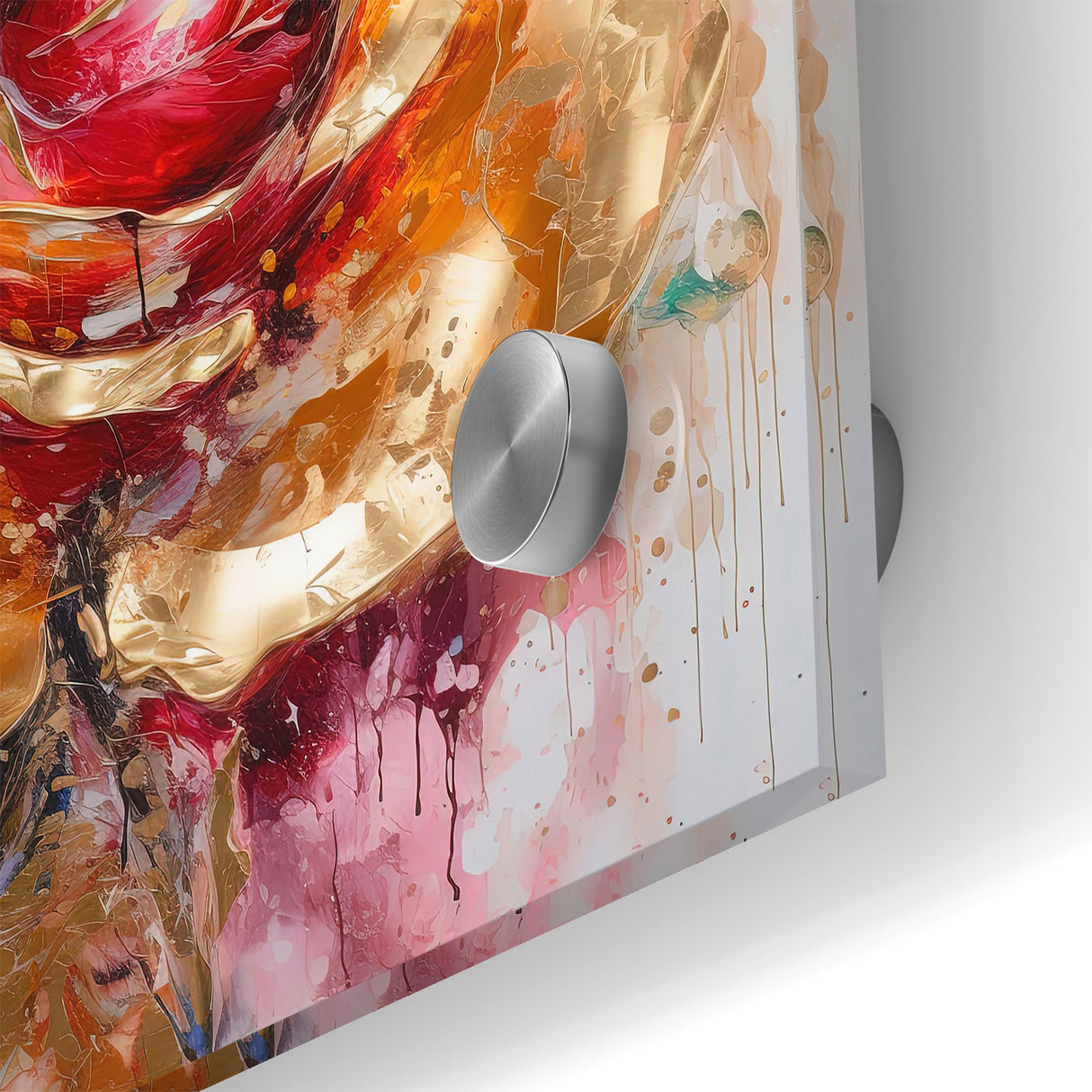 Vibrant Red and Gold Rose Canvas - Modern Abstract Floral Wall Art