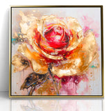 Vibrant Red and Gold Rose Canvas - Modern Abstract Floral Wall Art
