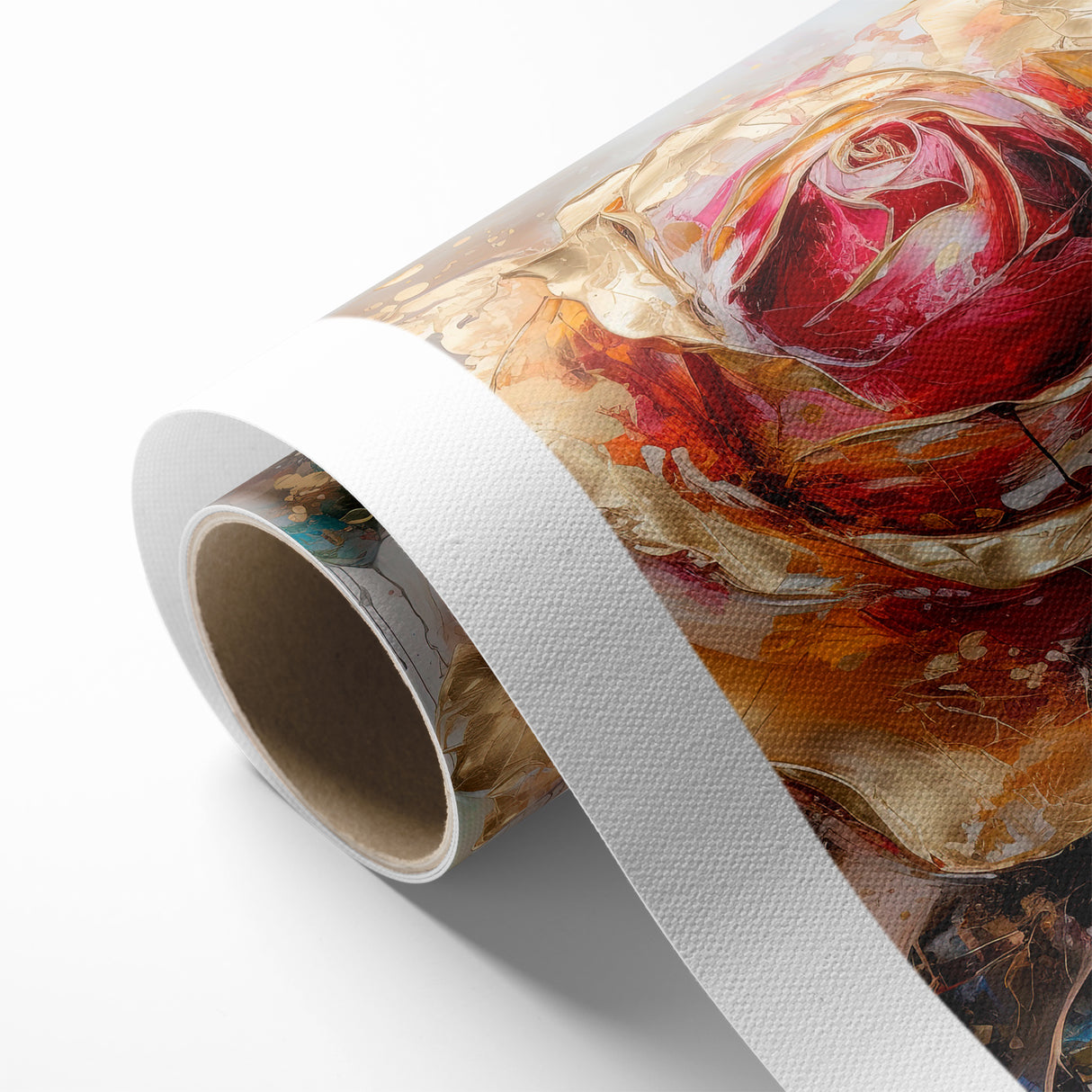 Vibrant Red and Gold Rose Canvas - Modern Abstract Floral Wall Art