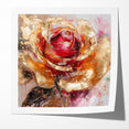 Vibrant Red and Gold Rose Canvas - Modern Abstract Floral Wall Art