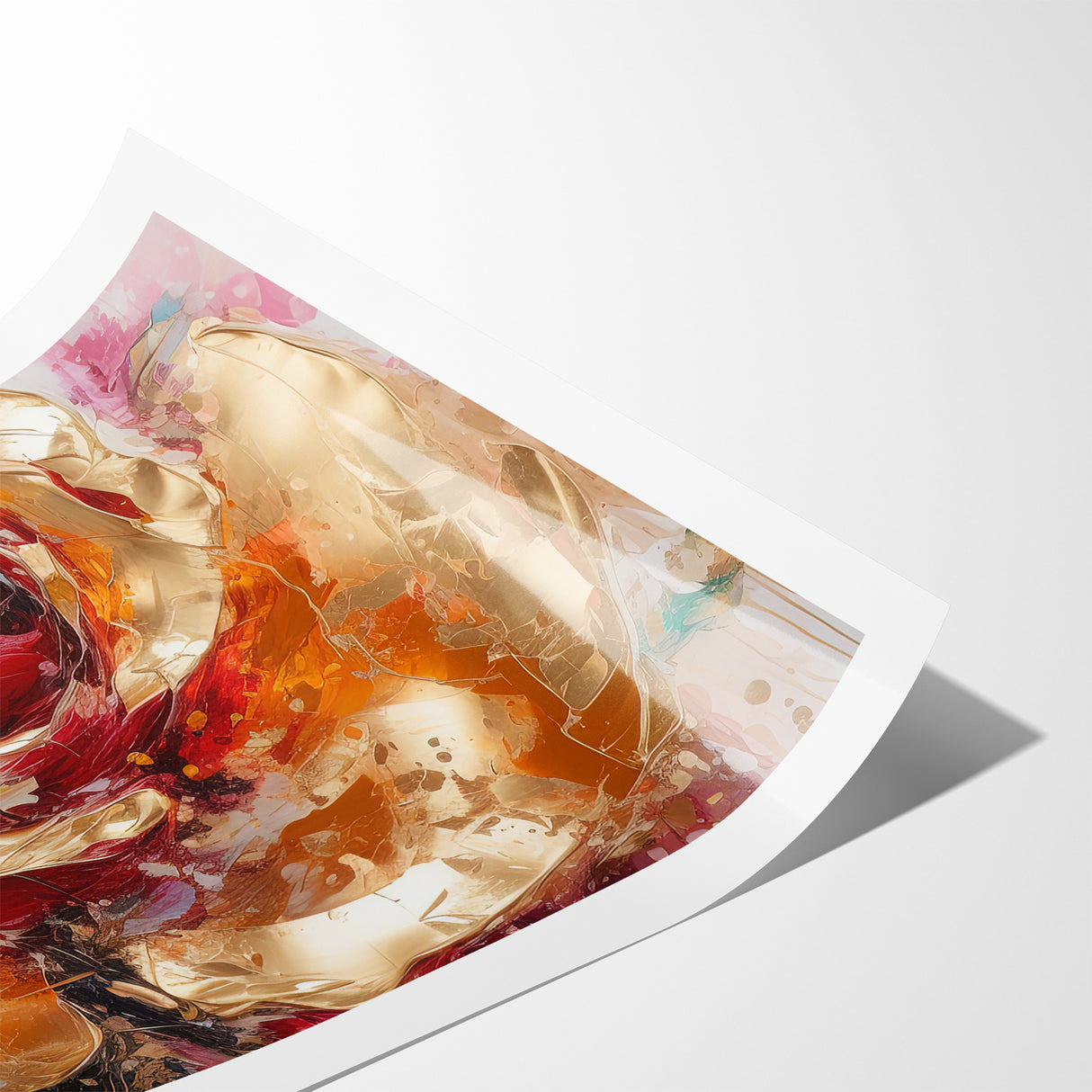 Vibrant Red and Gold Rose Canvas - Modern Abstract Floral Wall Art