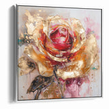Vibrant Red and Gold Rose Canvas - Modern Abstract Floral Wall Art