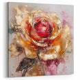 Vibrant Red and Gold Rose Canvas - Modern Abstract Floral Wall Art
