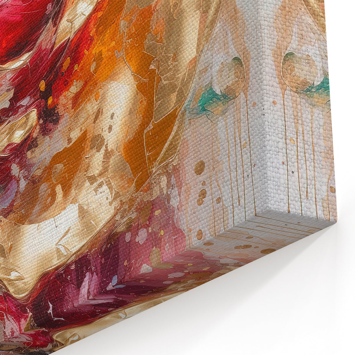 Vibrant Red and Gold Rose Canvas - Modern Abstract Floral Wall Art