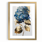 Modern Floral Abstract Wall Art - Blue & Gold Botanical Canvas