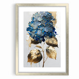 Modern Floral Abstract Wall Art - Blue & Gold Botanical Canvas
