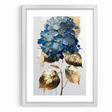 Modern Floral Abstract Wall Art - Blue & Gold Botanical Canvas
