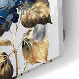 Modern Floral Abstract Wall Art - Blue & Gold Botanical Canvas
