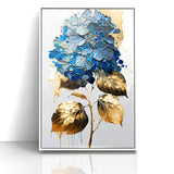 Modern Floral Abstract Wall Art - Blue & Gold Botanical Canvas
