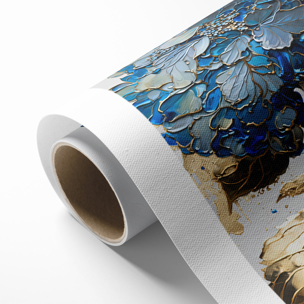 Modern Floral Abstract Wall Art - Blue & Gold Botanical Canvas
