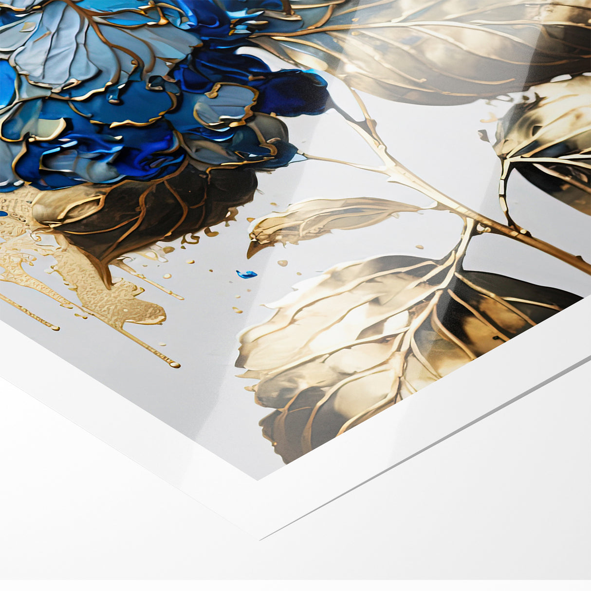 Modern Floral Abstract Wall Art - Blue & Gold Botanical Canvas