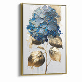 Modern Floral Abstract Wall Art - Blue & Gold Botanical Canvas