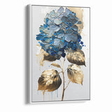 Modern Floral Abstract Wall Art - Blue & Gold Botanical Canvas