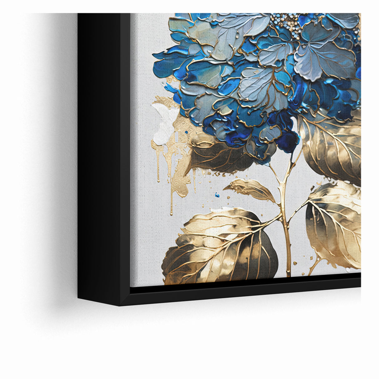 Modern Floral Abstract Wall Art - Blue & Gold Botanical Canvas