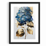 Modern Floral Abstract Wall Art - Blue & Gold Botanical Canvas
