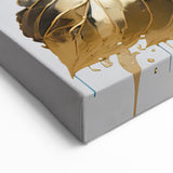 Modern Floral Abstract Wall Art - Blue & Gold Botanical Canvas