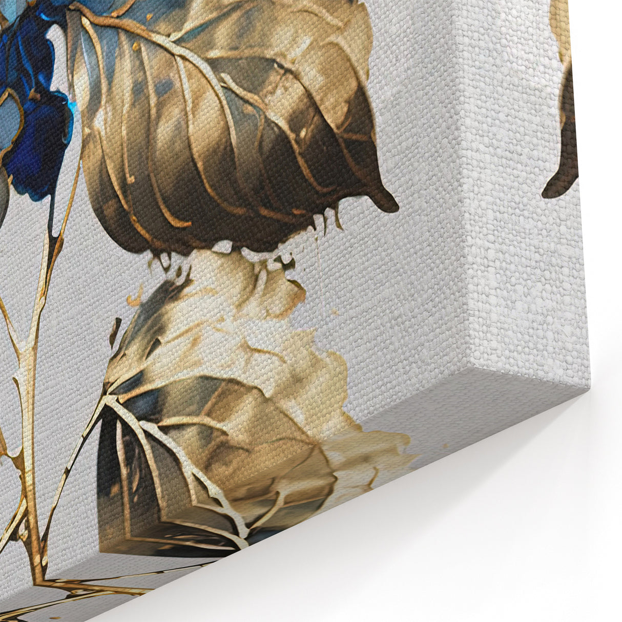 Modern Floral Abstract Wall Art - Blue & Gold Botanical Canvas