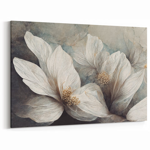 Elegant White Blossoms Abstract Floral Canvas | Modern Wall Art