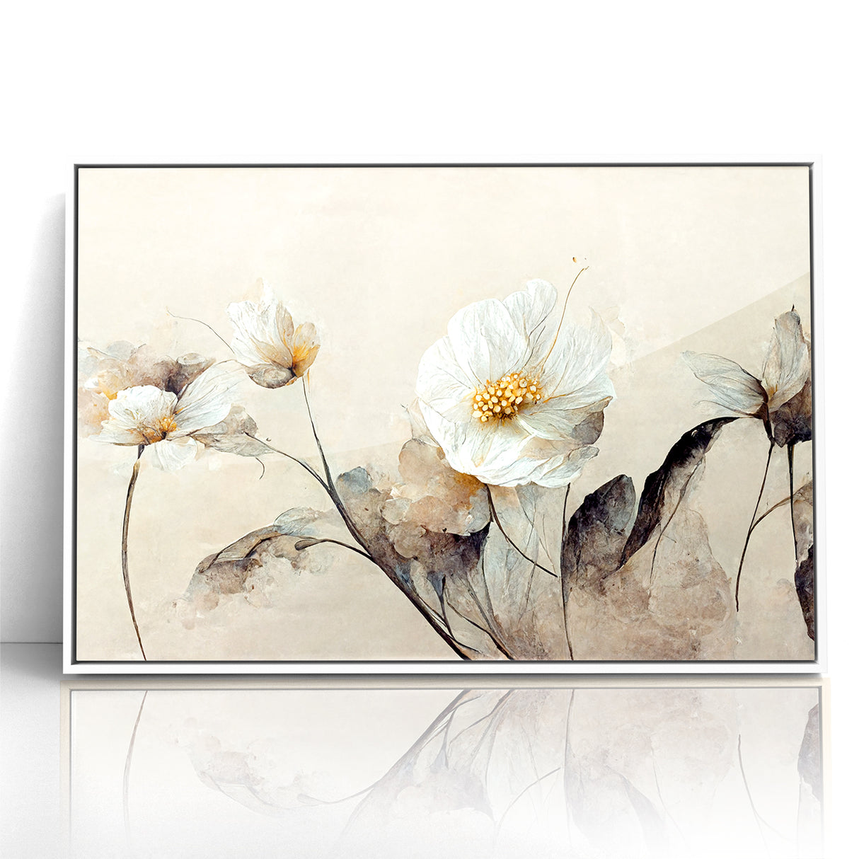 Ethereal White Blossoms Abstract Floral Canvas | Modern Wall Art