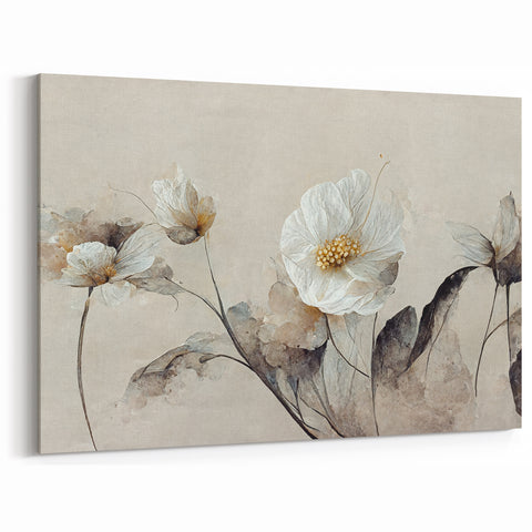 Ethereal White Blossoms Abstract Floral Canvas | Modern Wall Art