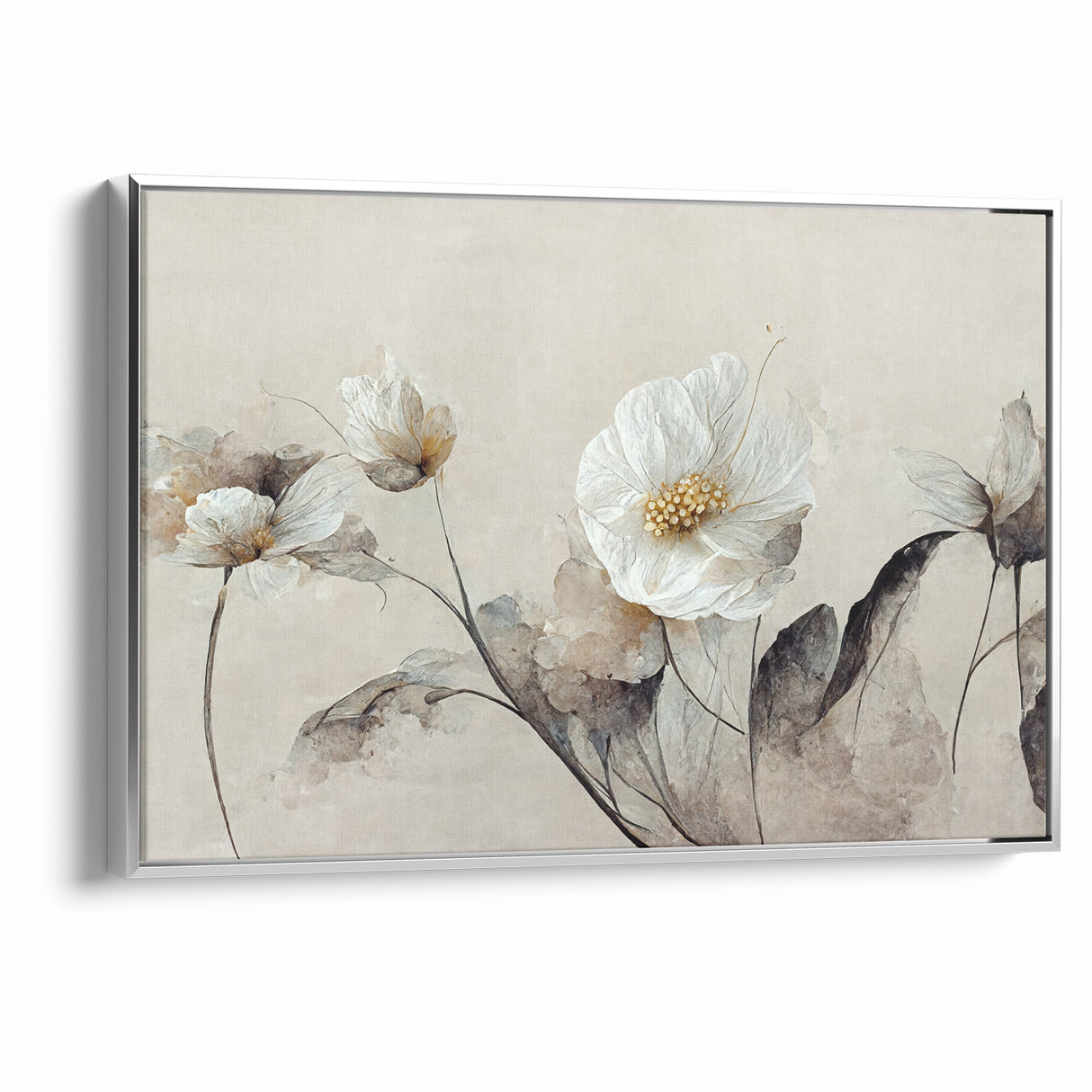 Ethereal White Blossoms Abstract Floral Canvas | Modern Wall Art