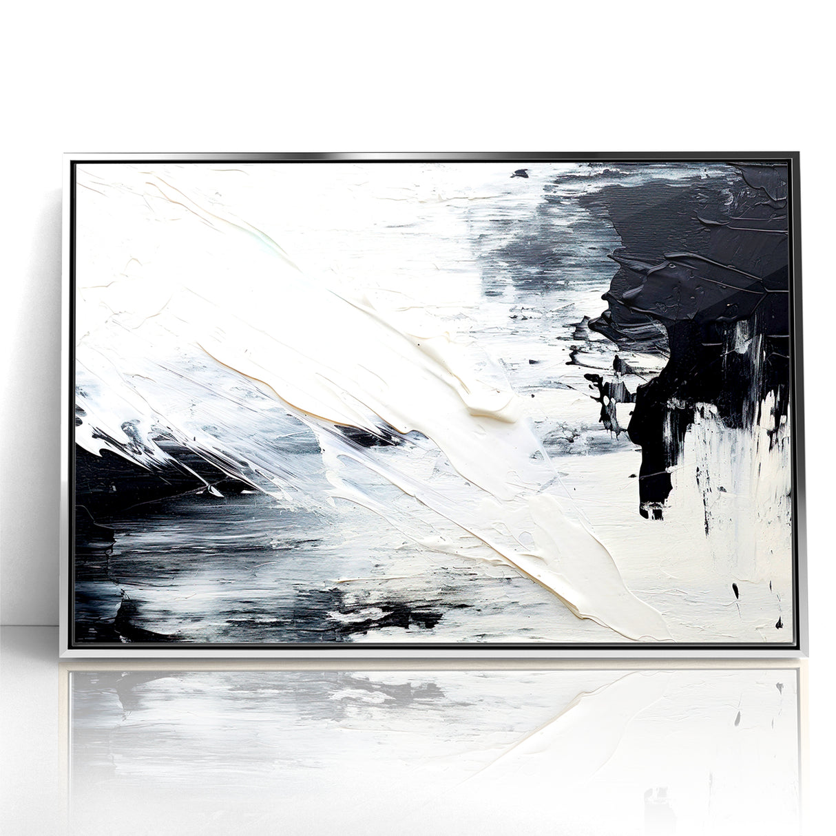 Modern Black and White Abstract Canvas - Unique Monochrome Wall Art