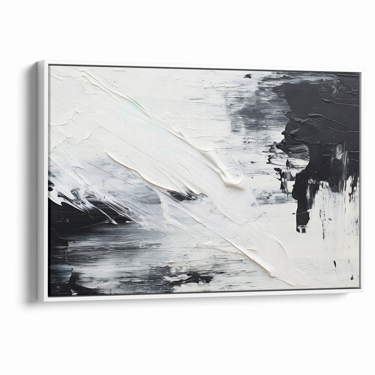 Modern Black and White Abstract Canvas - Unique Monochrome Wall Art