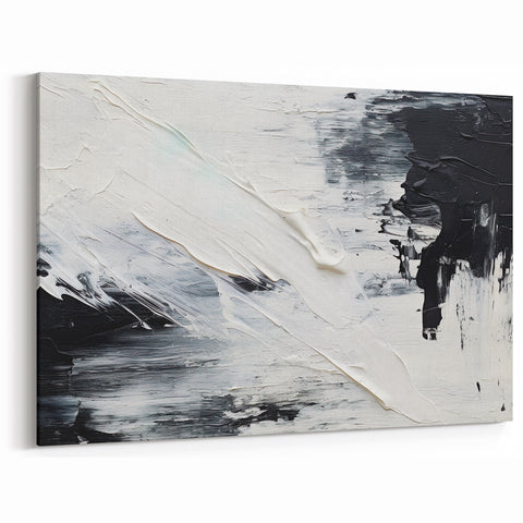 Modern Black and White Abstract Canvas - Unique Monochrome Wall Art