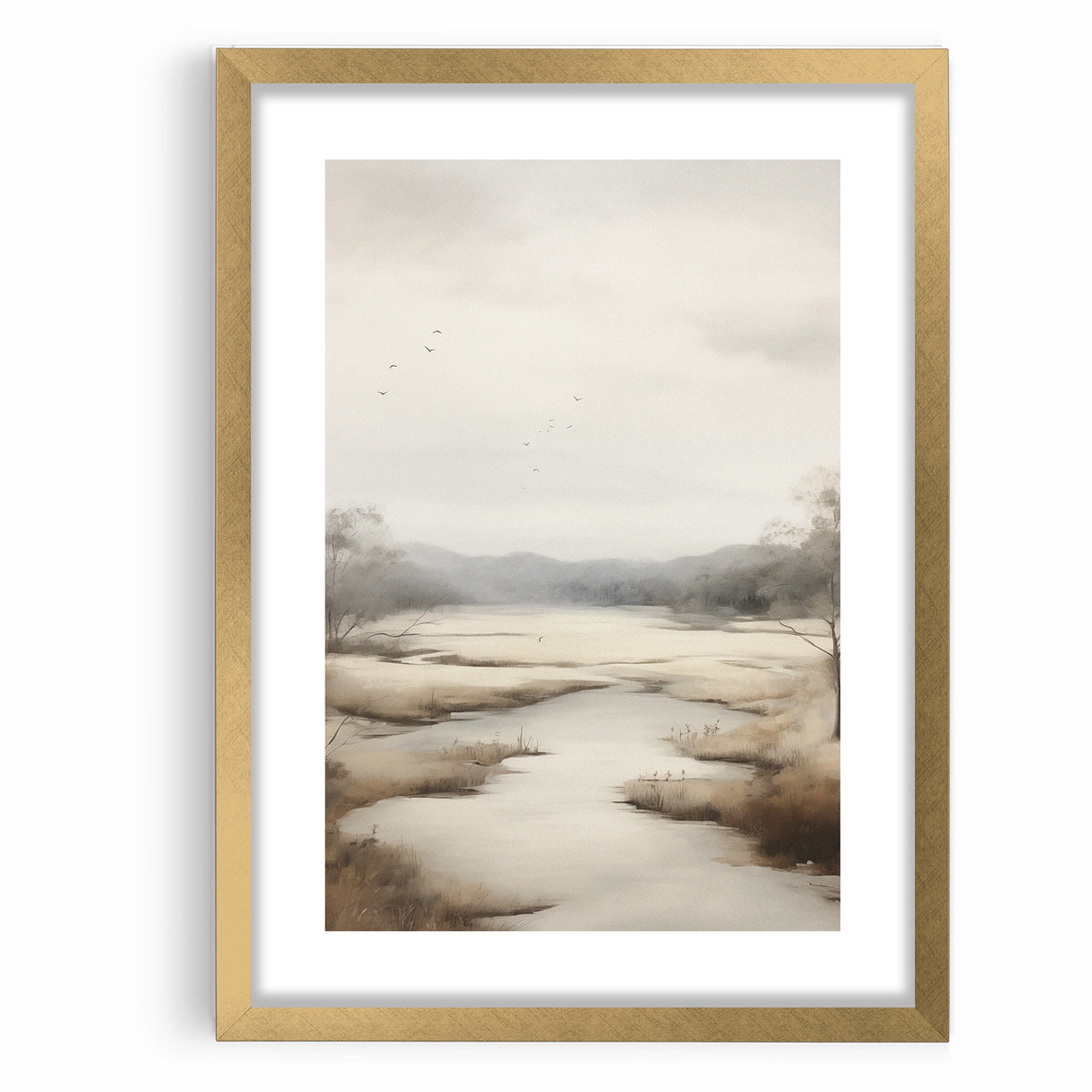 Modern Landscape Abstract: Serene Lake Scene on Canvas