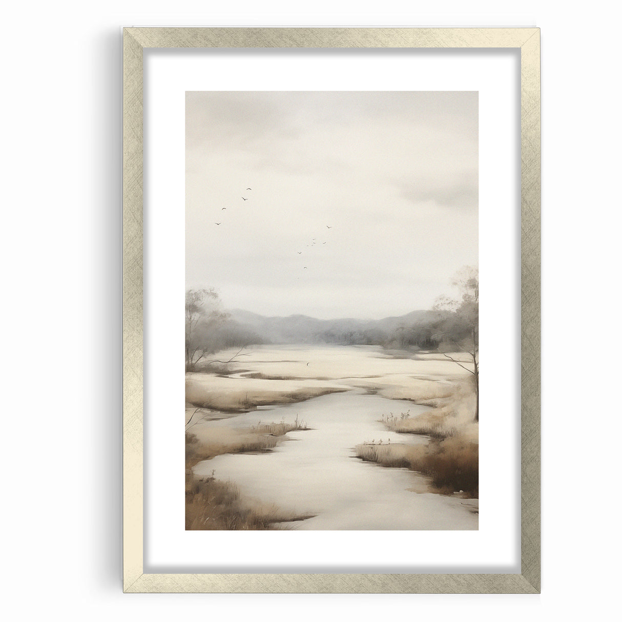 Modern Landscape Abstract: Serene Lake Scene on Canvas