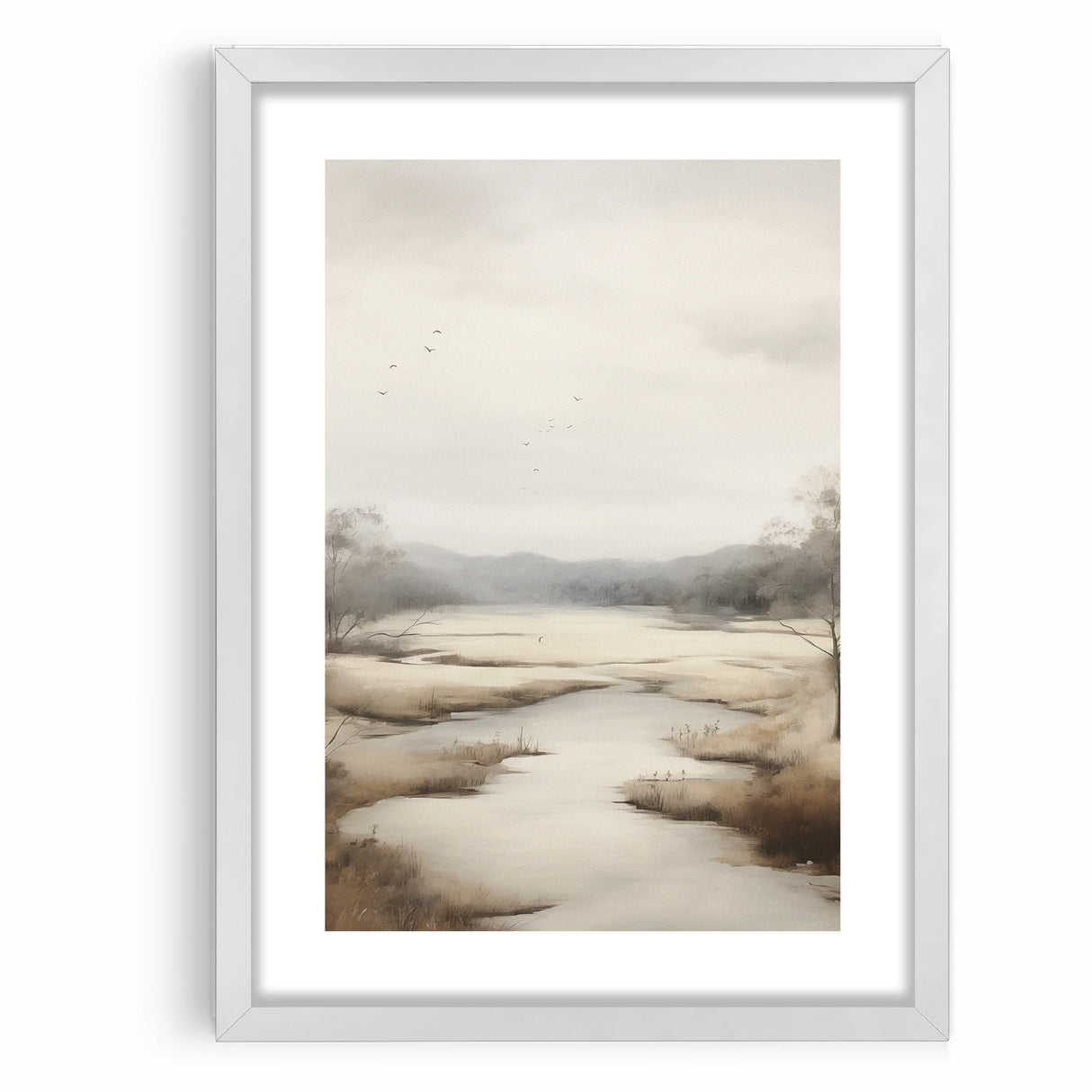 Modern Landscape Abstract: Serene Lake Scene on Canvas