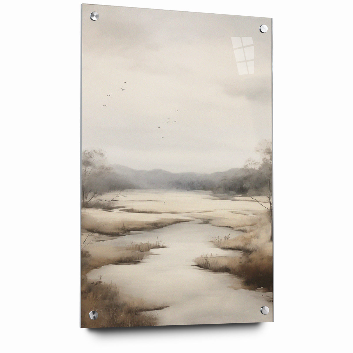Modern Landscape Abstract: Serene Lake Scene on Canvas