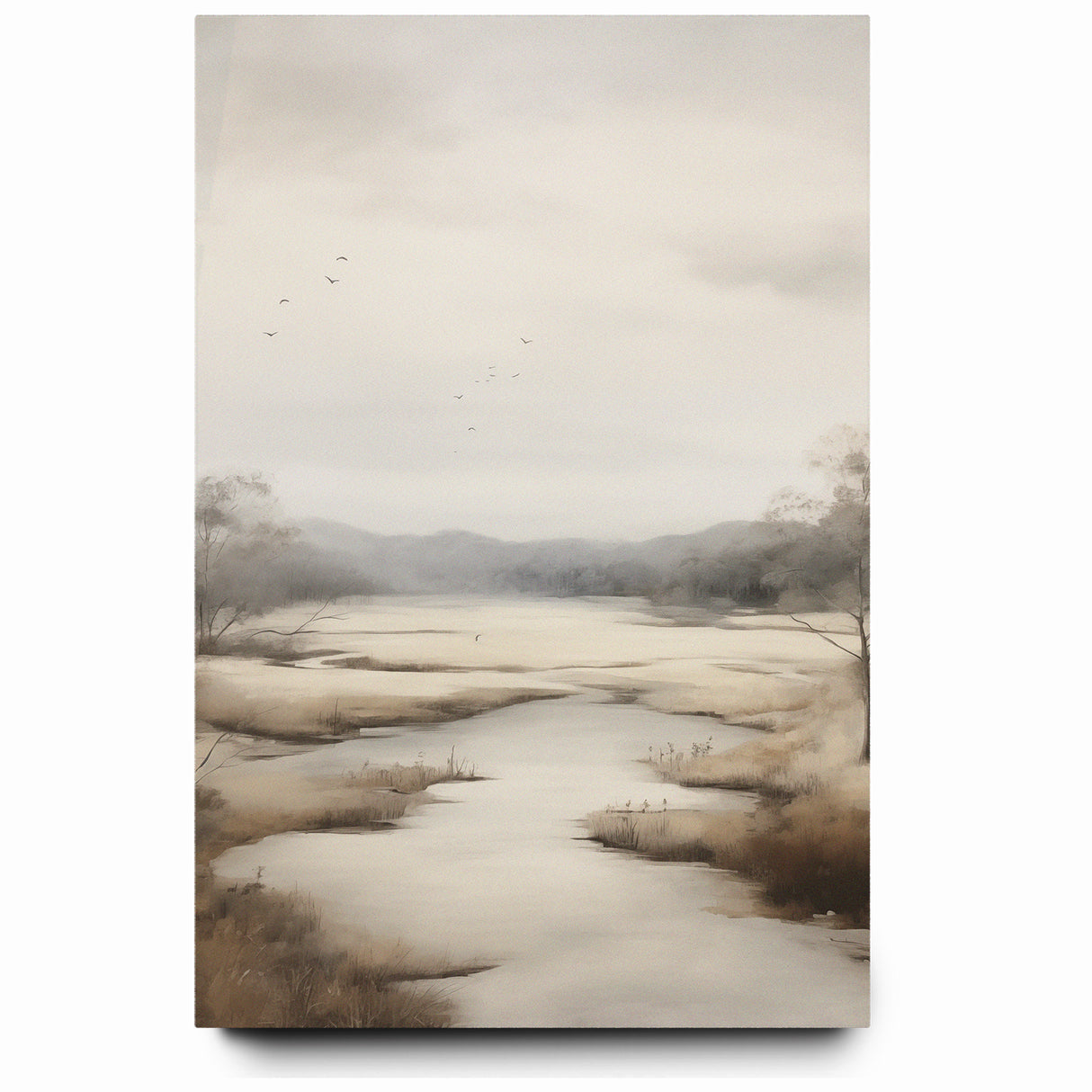 Modern Landscape Abstract: Serene Lake Scene on Canvas