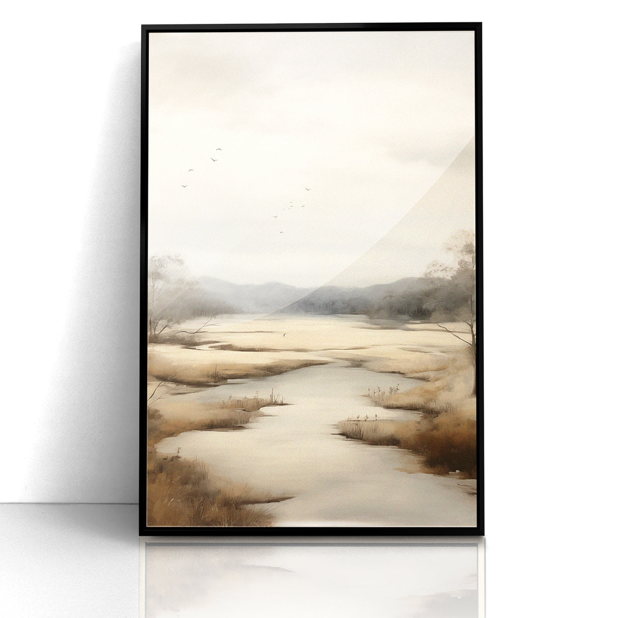 Modern Landscape Abstract: Serene Lake Scene on Canvas