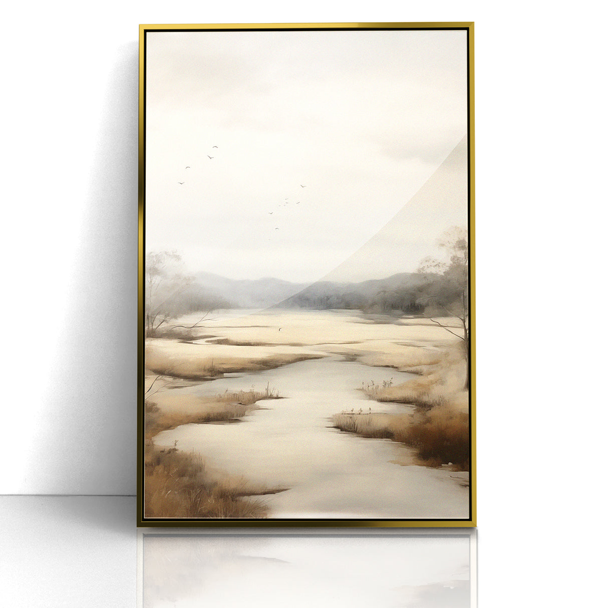 Modern Landscape Abstract: Serene Lake Scene on Canvas