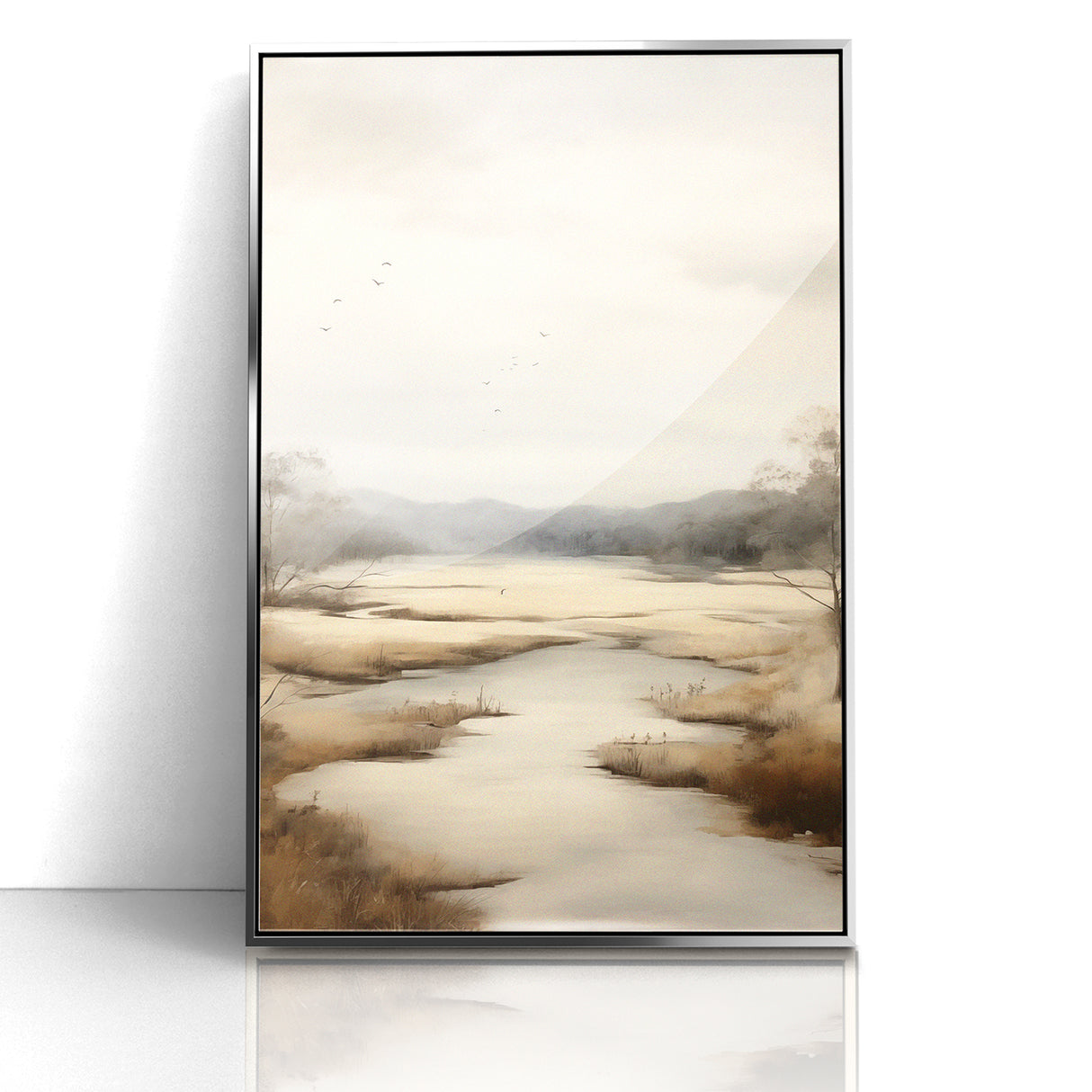 Modern Landscape Abstract: Serene Lake Scene on Canvas