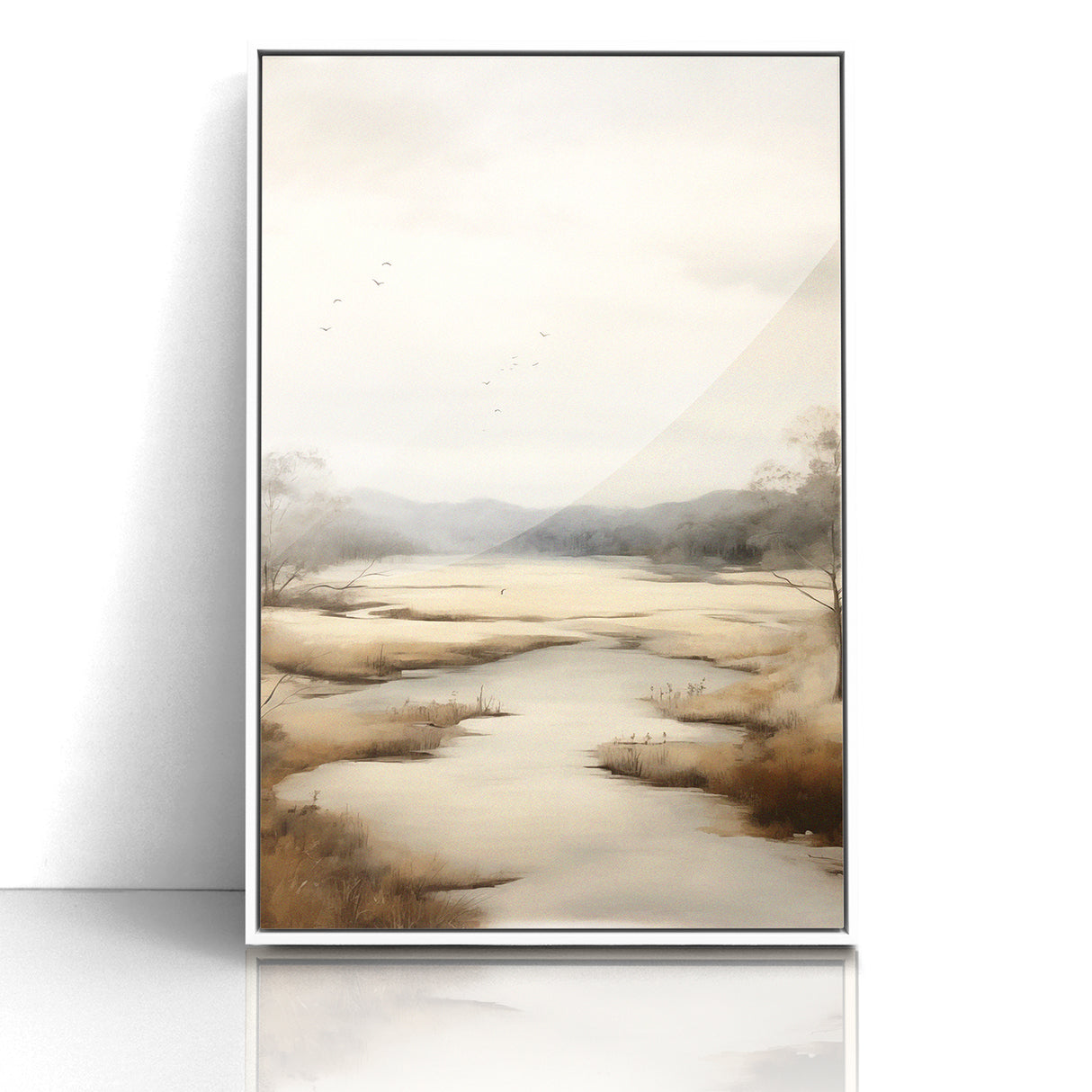 Modern Landscape Abstract: Serene Lake Scene on Canvas