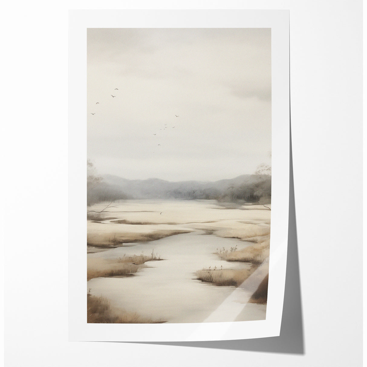 Modern Landscape Abstract: Serene Lake Scene on Canvas