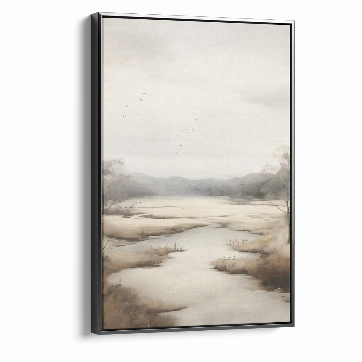 Modern Landscape Abstract: Serene Lake Scene on Canvas