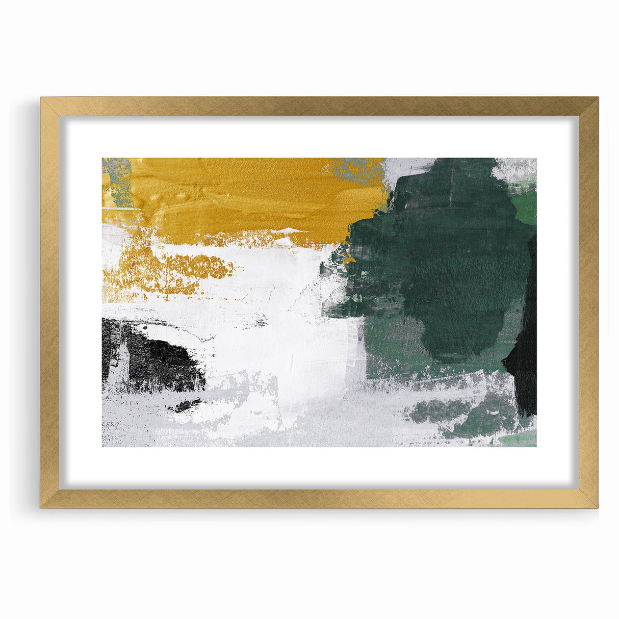 Bold Abstract Brush Strokes | Green, Gold & Black Canvas Art