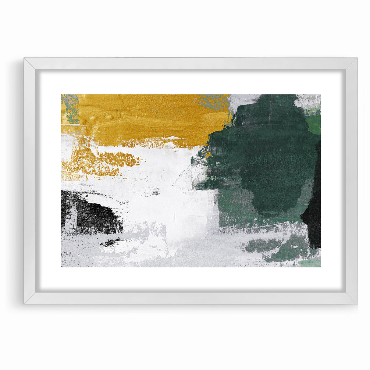 Bold Abstract Brush Strokes | Green, Gold & Black Canvas Art