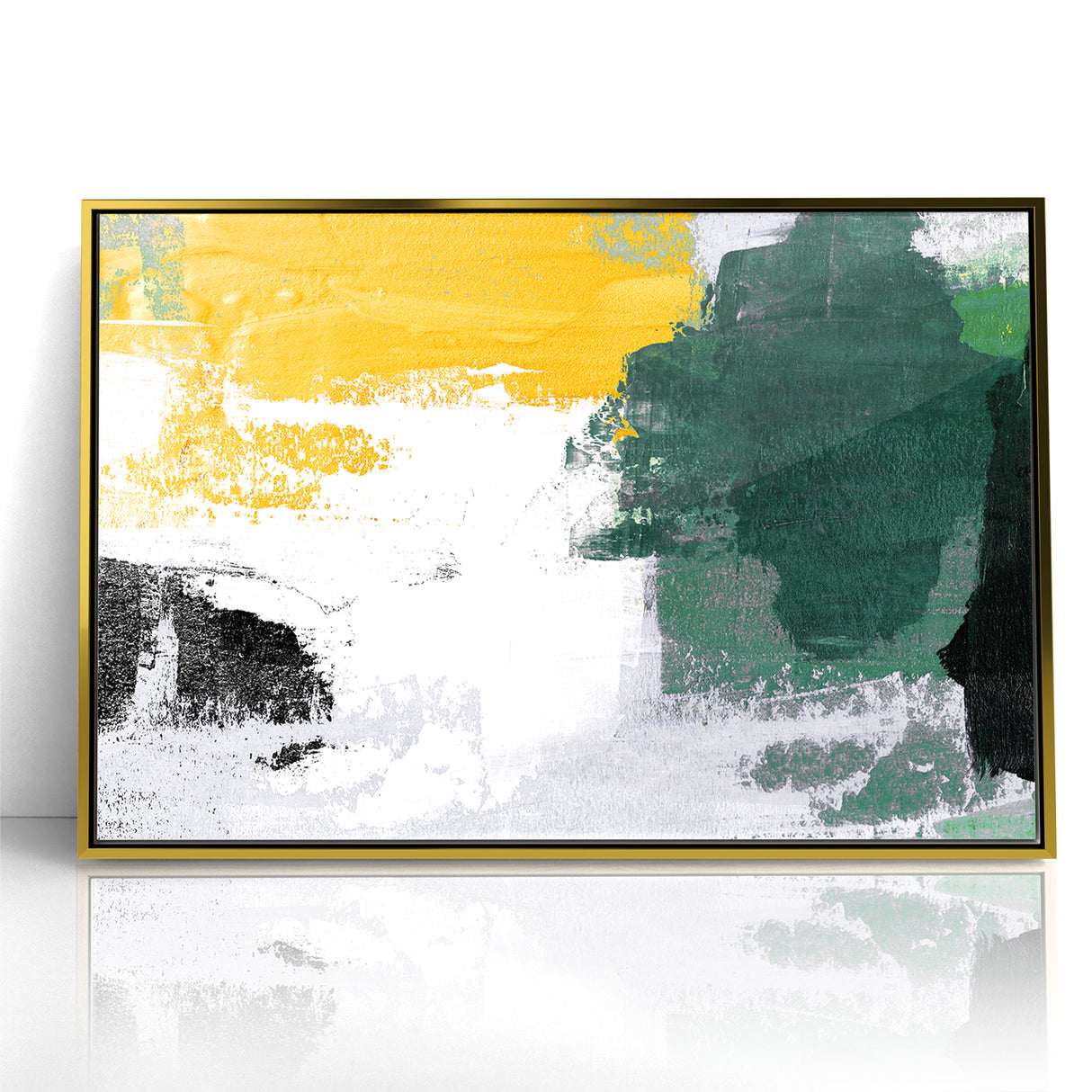 Bold Abstract Brush Strokes | Green, Gold & Black Canvas Art