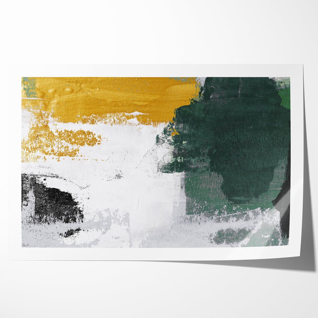 Bold Abstract Brush Strokes | Green, Gold & Black Canvas Art