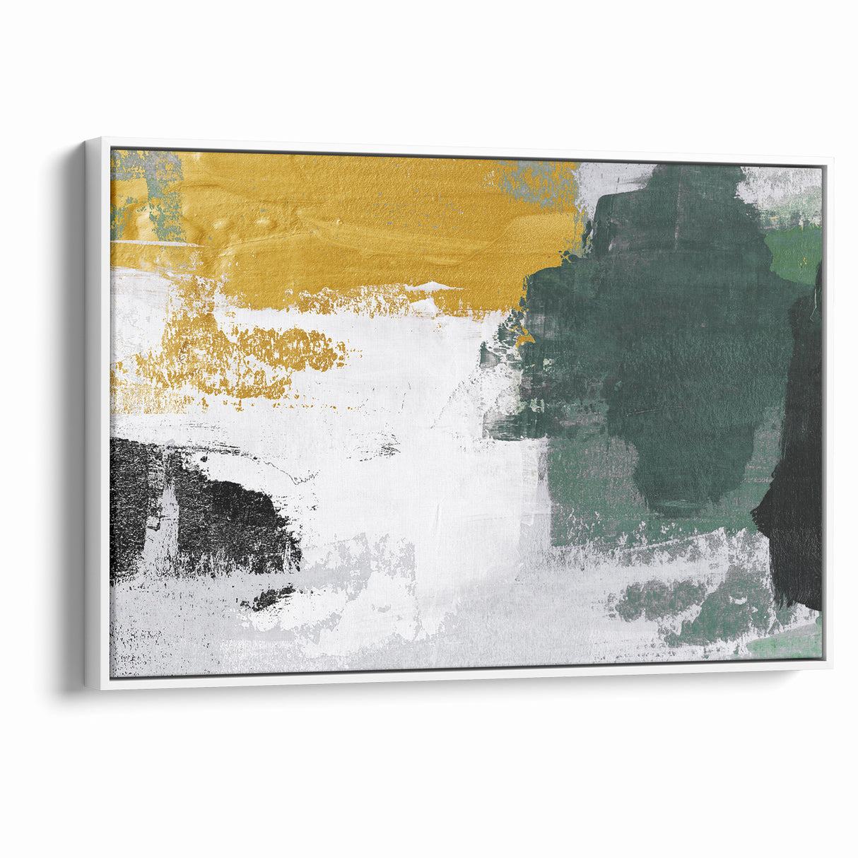 Bold Abstract Brush Strokes | Green, Gold & Black Canvas Art